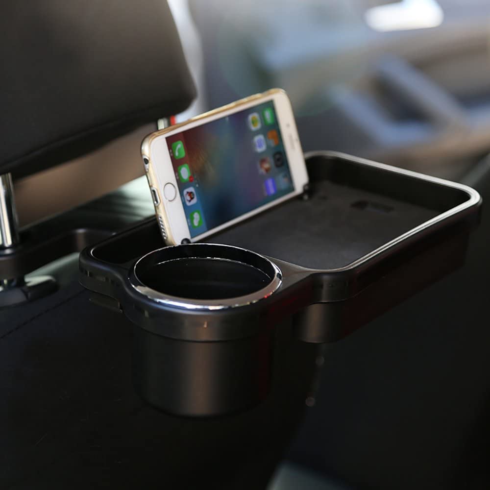 Oshotto (FT-04) Foldable Car Auto Headrest Rear Back Seat Table Drink Food Cup Tray Holder (Black)