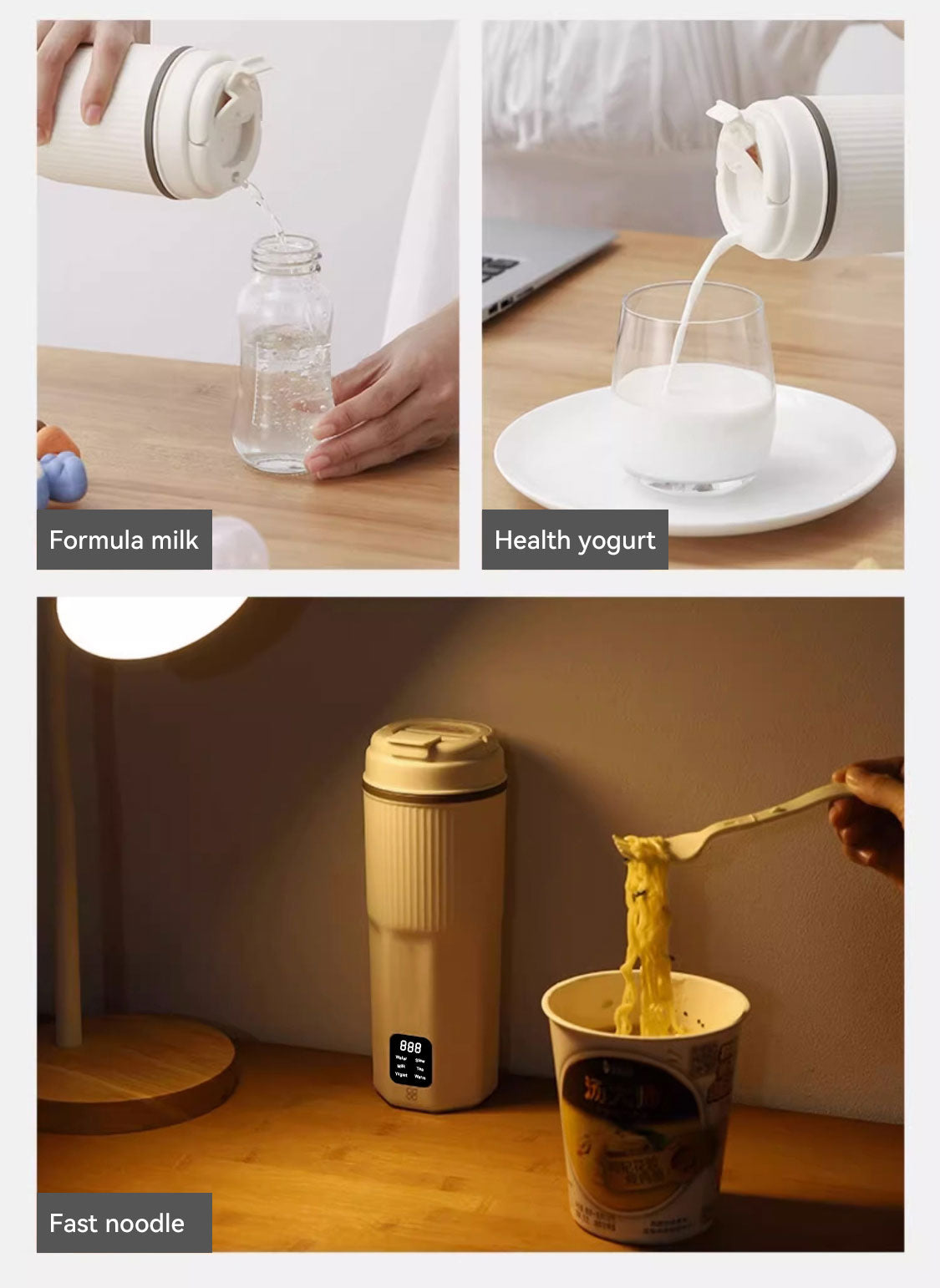 Oshotto 12/24V (CK04) Car Portable Electric Kettle 304 Stainless Steel Portable Kettle with 6 Temperature with Boil Dry Protection, BPA-Free For Travel Camping, Road Trip Warm White (450ml)