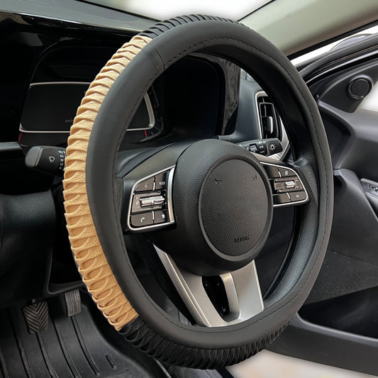 Oshotto SC-12 Fiber Leather Car Steering Cover For All Cars (Black, Beige)