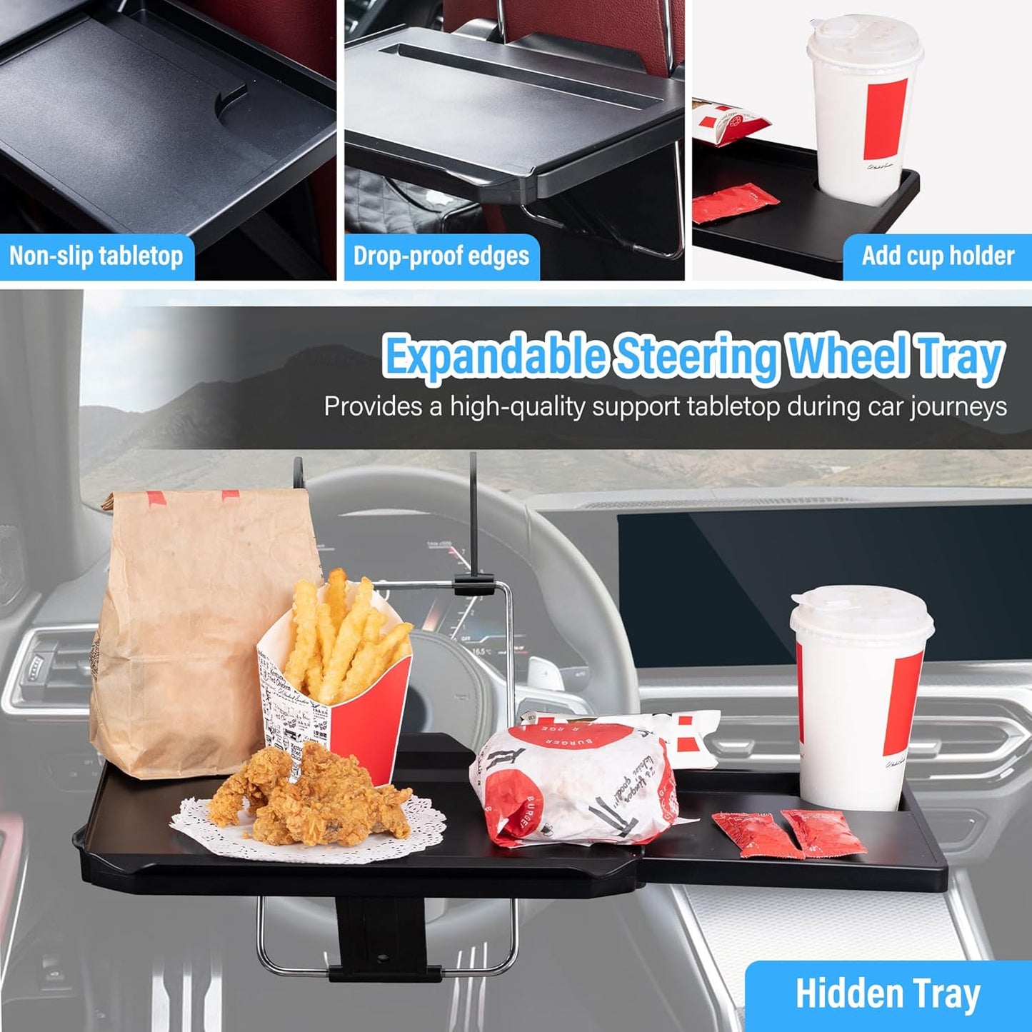Oshotto (FT-08) Car Back Seat Tray Table with Phone Mount, Foldable Laptop Desk and Food Eating Tray for Vehicles (Black)