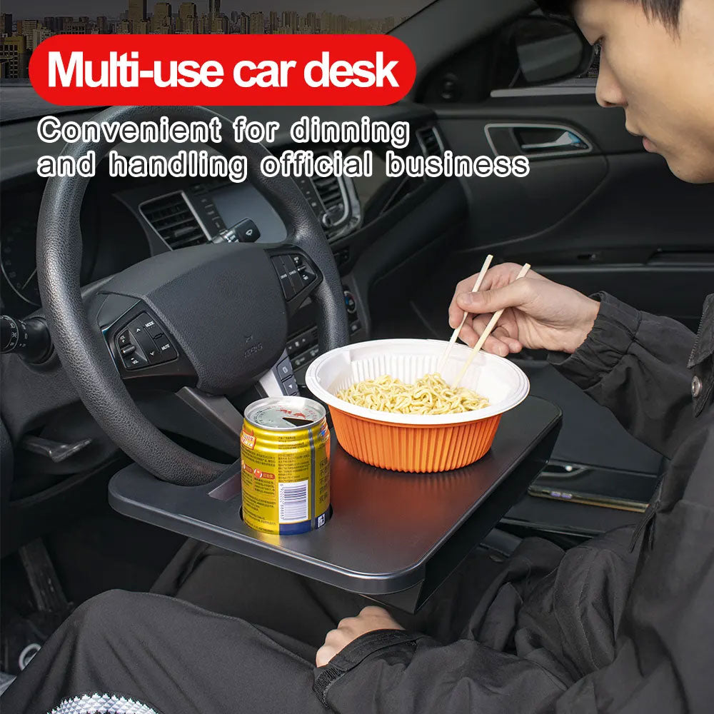 Oshotto FT-06 Dual Purpose Car Steering Wheel Rack Desk Vehicle seat Gap Organizer Dinning car Tray Table Cup Holder Compatible with All (Black)