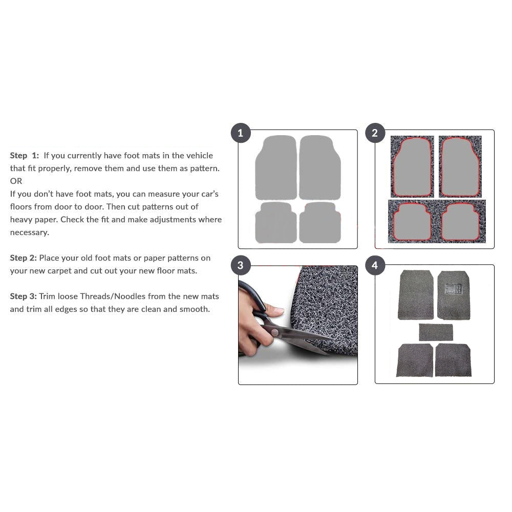 Oshotto Anti Skid Curly Noodle Grass 12mm Car Foot/Floor Mats for All Cars (Set of 5, Black)