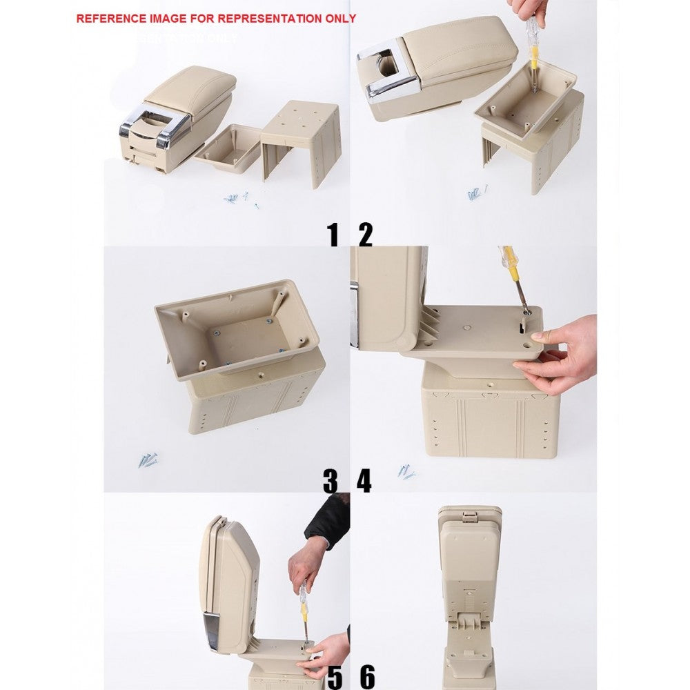 Oshotto PU Leather AR-01 Car Armrest Console Box For All Cars - Beige