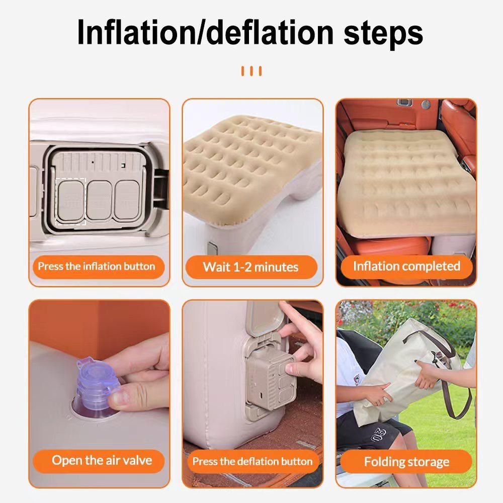 Oshotto Self-Inflating Car Air Mattress with Built-in Electric Pump – Portable Inflatable Travel Bed for Back Seat, Camping & Road Trips – Fast Inflation, Durable & Comfortable (Beige)