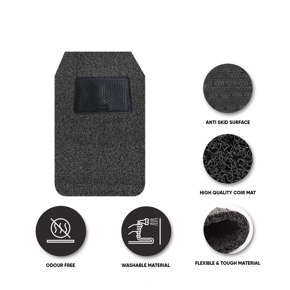 Oshotto Anti Skid Curly Noodle Grass 18mm Car Foot/Floor Mats for All Cars (Set of 5, Black)