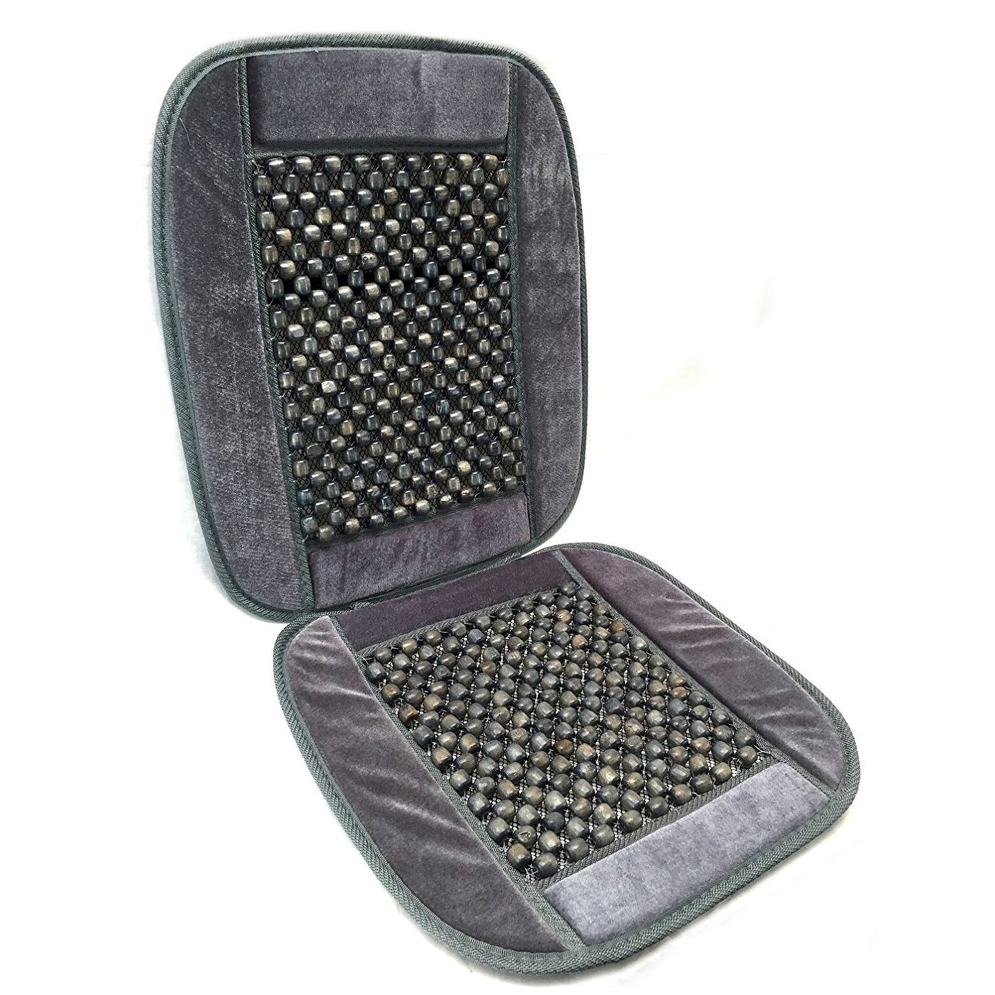 Oshotto Car Wooden Bead Seat Cushion with Velvet Border for All Cars - (Grey) - 1 Piece