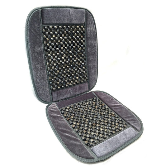 Oshotto Car Wooden Bead Seat Cushion with Velvet Border for All Cars - (Grey) - 1 Piece