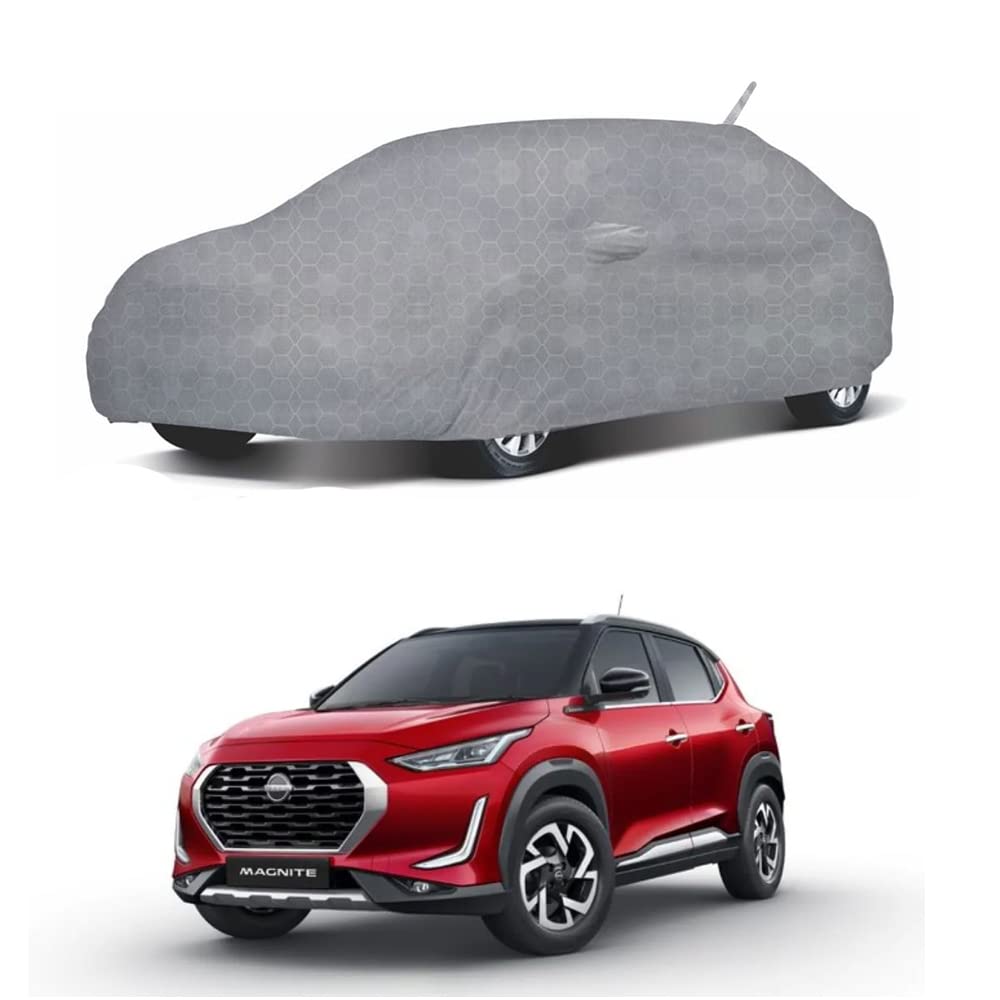 Oshotto 100% Dust Proof, Water Resistant Grey Car Body Cover with Mirror & Antenna Pocket For Nissan Magnite