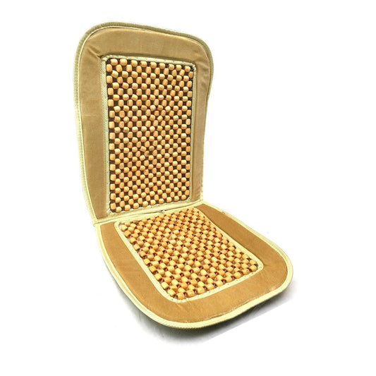 Oshotto Car Wooden Bead Seat Cushion with Velvet Border for All Cars - (Beige) - 1 Piece