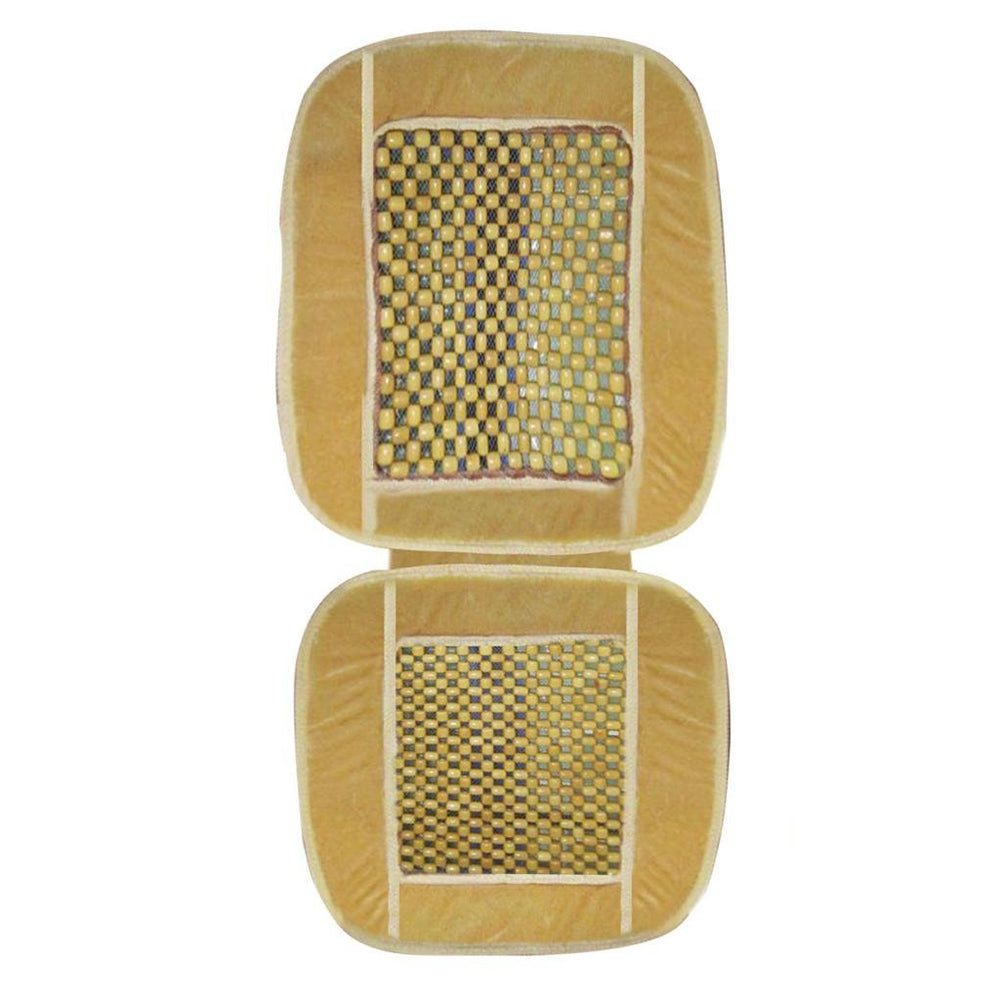 Oshotto Car Wooden Bead Seat Cushion with Velvet Border for All Cars - (Beige) - 1 Piece