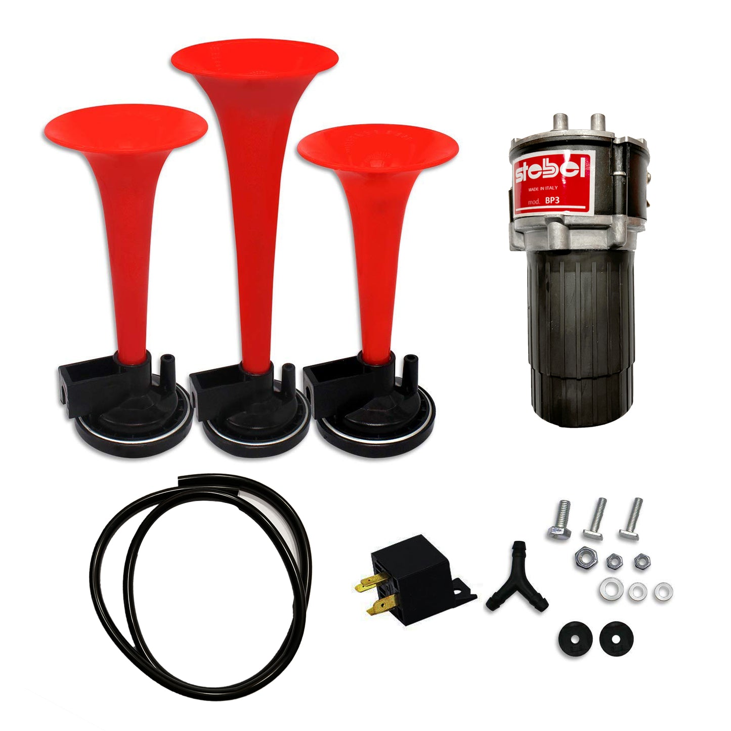 Stebel 3 Pipe Air Horn for Cars, Trucks, Boats, ATVS & Heavy Vehicles