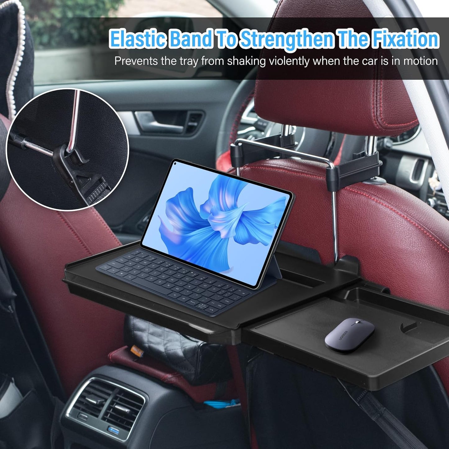 Oshotto (FT-08) Car Back Seat Tray Table with Phone Mount, Foldable Laptop Desk and Food Eating Tray for Vehicles (Black)