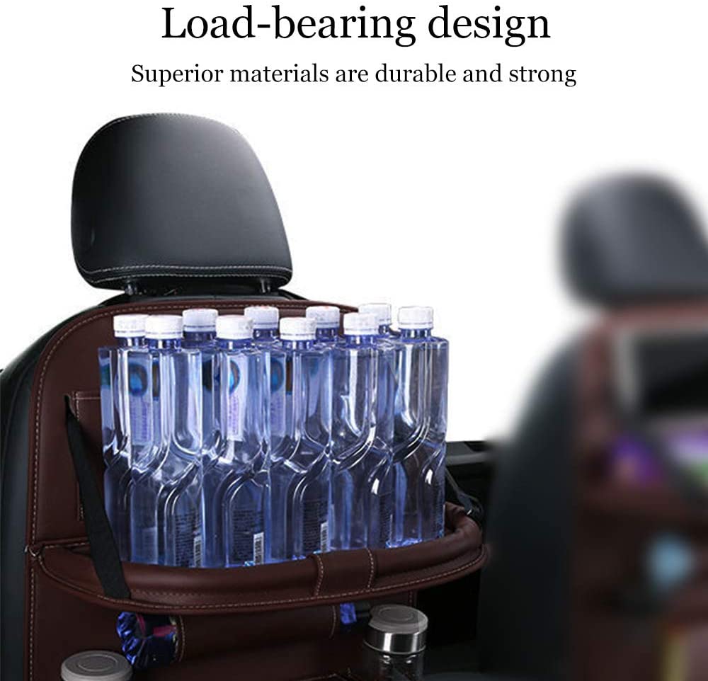 Oshotto Car Backseat Storage Organizer with Foldable Tray, Multi-Pocket for Bottles, Tissue Boxes Compatible with All Cars (Brown)