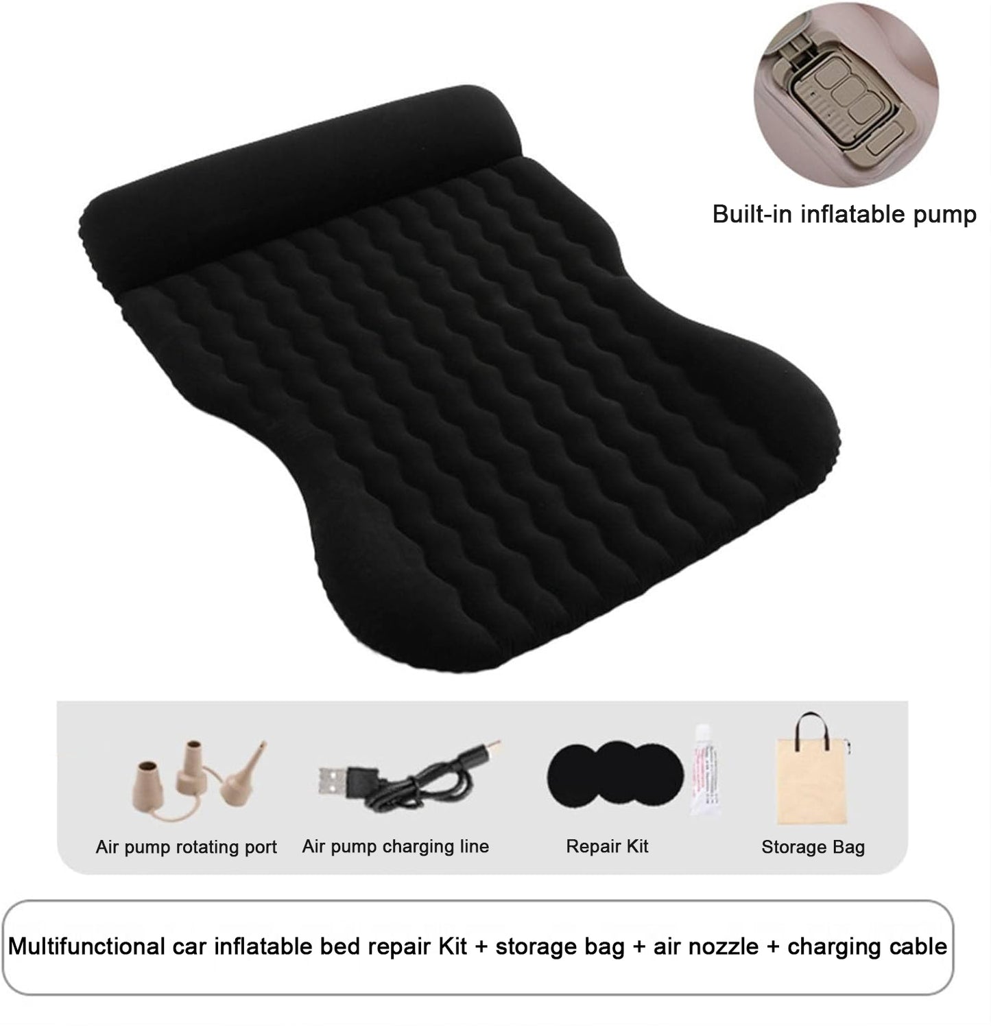Oshotto Self-Inflating Car Air Mattress for SUV - Thick & Comfortable Trunk Camping Bed, Fits Most SUVs, Trucks | Portable Inflatable Travel Bed for Road Trips & Outdoors | Built-in Pump (Black)