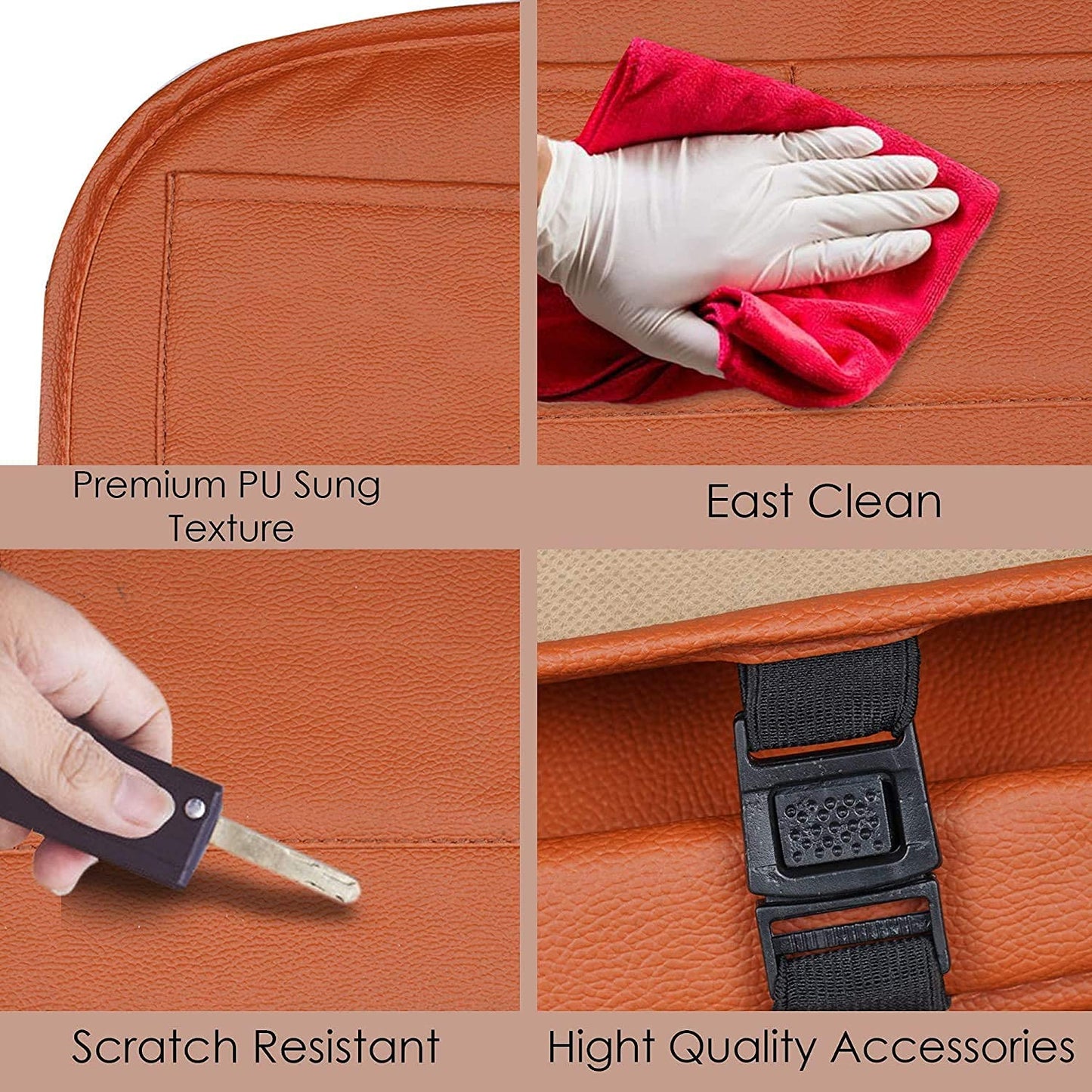Oshotto Car Backseat Storage Organizer with Foldable Tray, Multi-Pocket for Bottles, Tissue Boxes Compatible with All Cars (Tan)