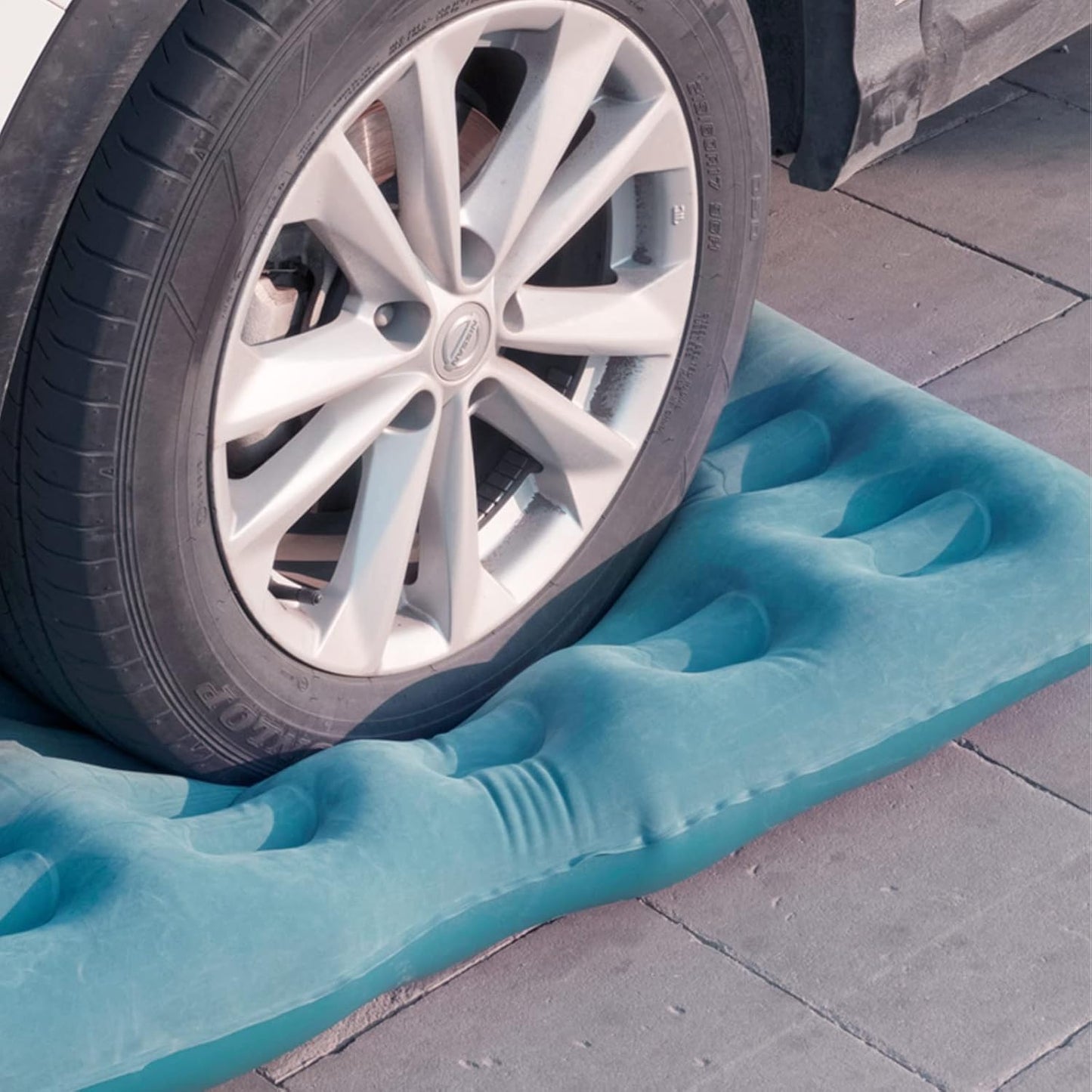 Oshotto Designer Thickend Car Travel Camping Portable Bed Air Mattress with Pillow, Car Air Pump for Cars (Blue)