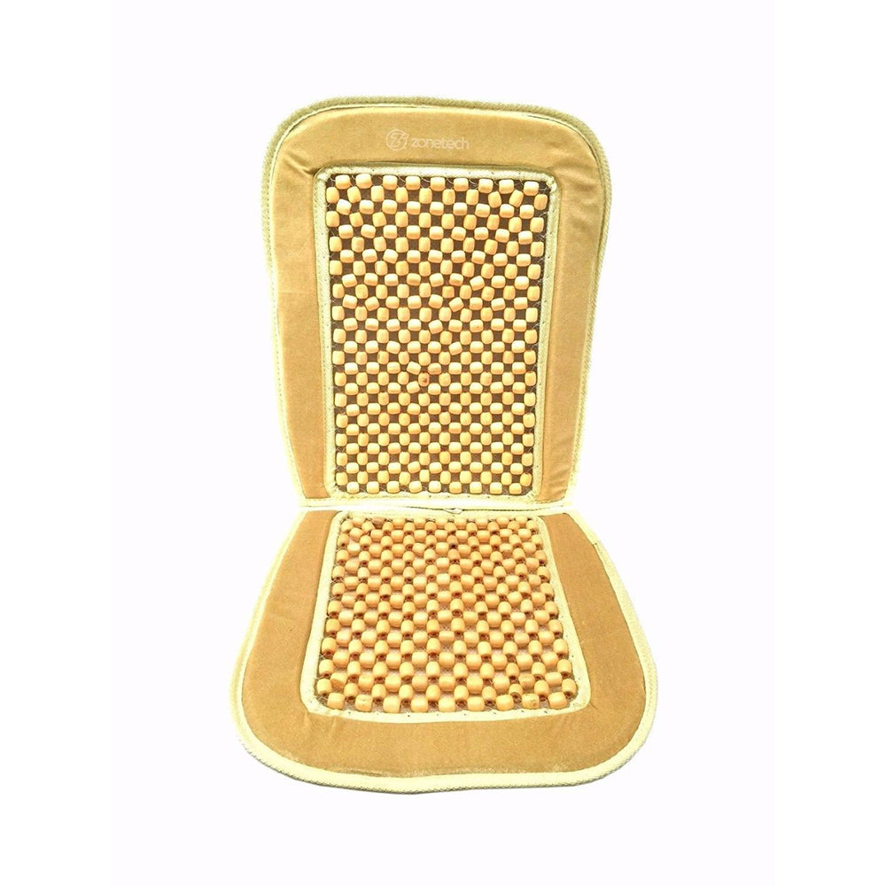 Oshotto Car Wooden Bead Seat Cushion with Velvet Border for All Cars - (Beige) - 1 Piece