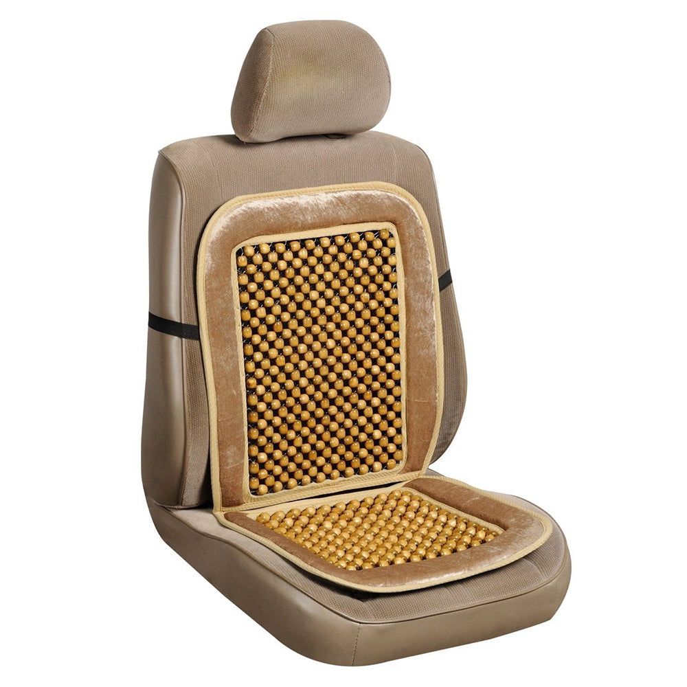 Oshotto Car Wooden Bead Seat Cushion with Velvet Border for All Cars - (Beige) - 1 Piece