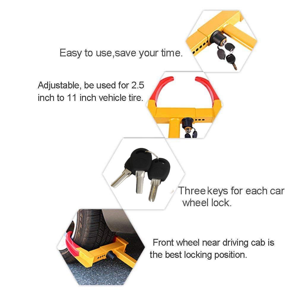 Oshotto Heavy Duty Anti Theft Wheel Tyre Lock Clamp (Red, Yellow)
