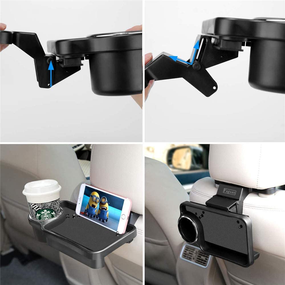 Oshotto (FT-04) Foldable Car Auto Headrest Rear Back Seat Table Drink Food Cup Tray Holder (Black)