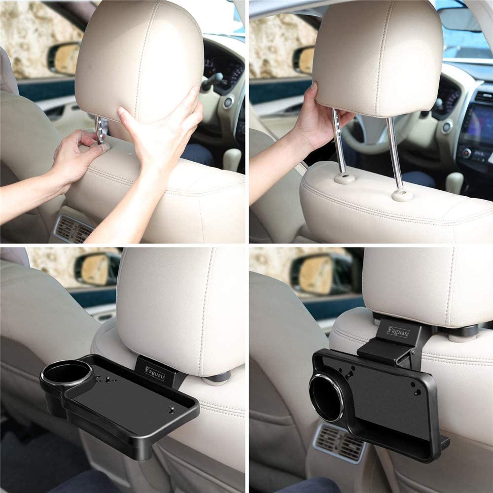 Oshotto (FT-04) Foldable Car Auto Headrest Rear Back Seat Table Drink Food Cup Tray Holder (Black)