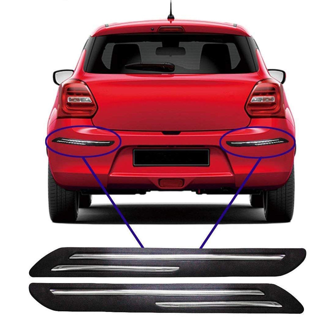 Oshotto (BP-02) Car Black Rubber Bumper Protector with Double Chrome line for All Cars -(Set of 4 pcs)