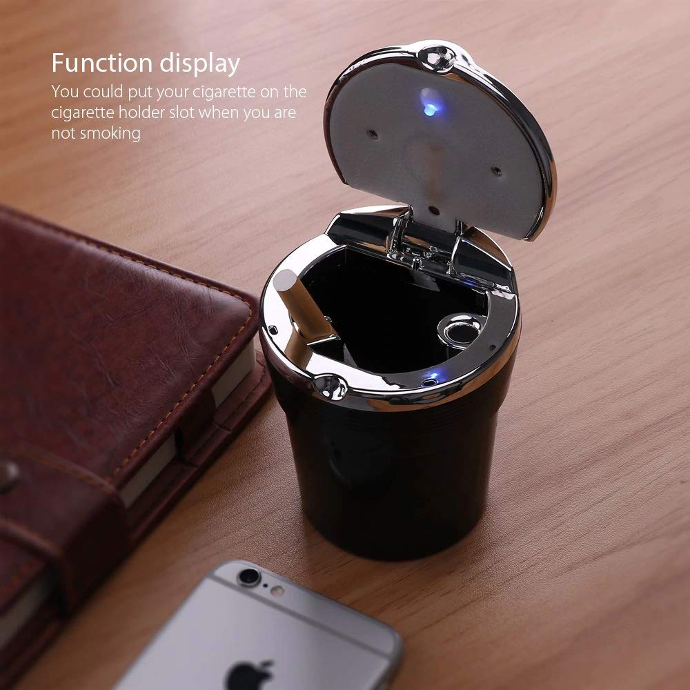 Oshotto Premium Fire Proof Chrome Cover Car Ashtray with Stainless Steel Frame (Chrome Black)