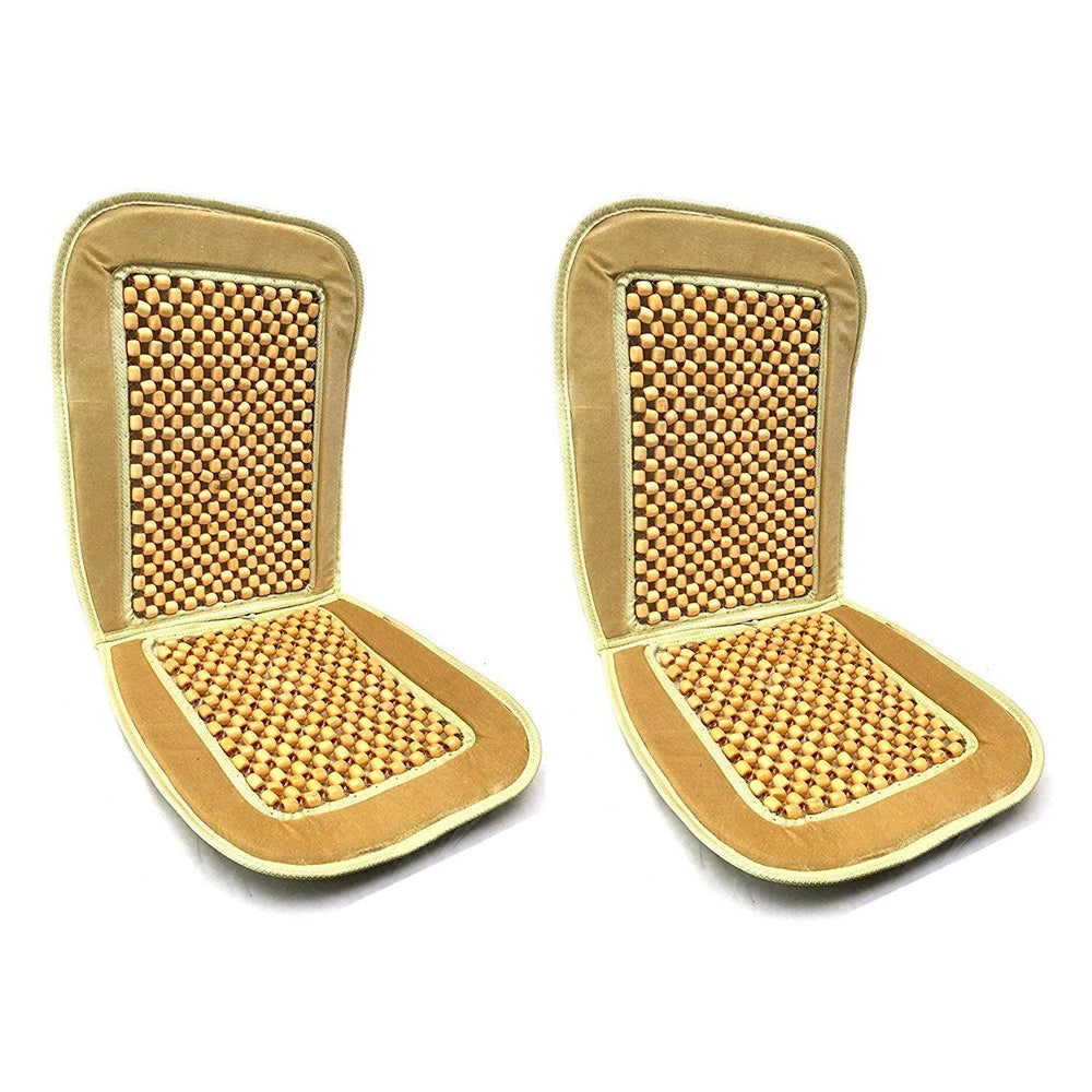 Oshotto Car Wooden Bead Seat Cushion with Velvet Border for All Cars - (Beige) - 1 Piece