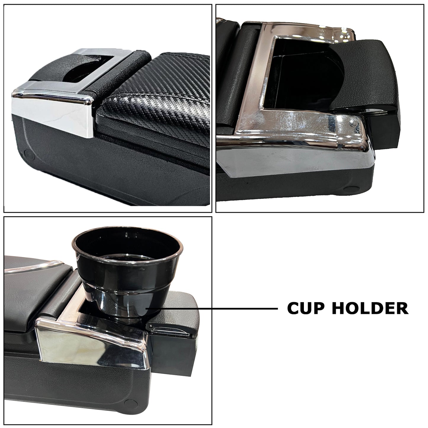 Oshotto PU Leather AR-03 Carbon Fiber Finish Car Armrest Console Box for All Cars (Black)