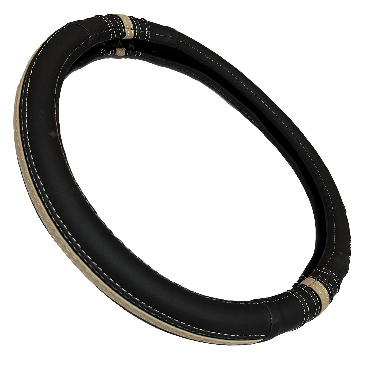 Oshotto SC-19 Fiber Leather Car Steering Cover For All Cars (Black, Beige)