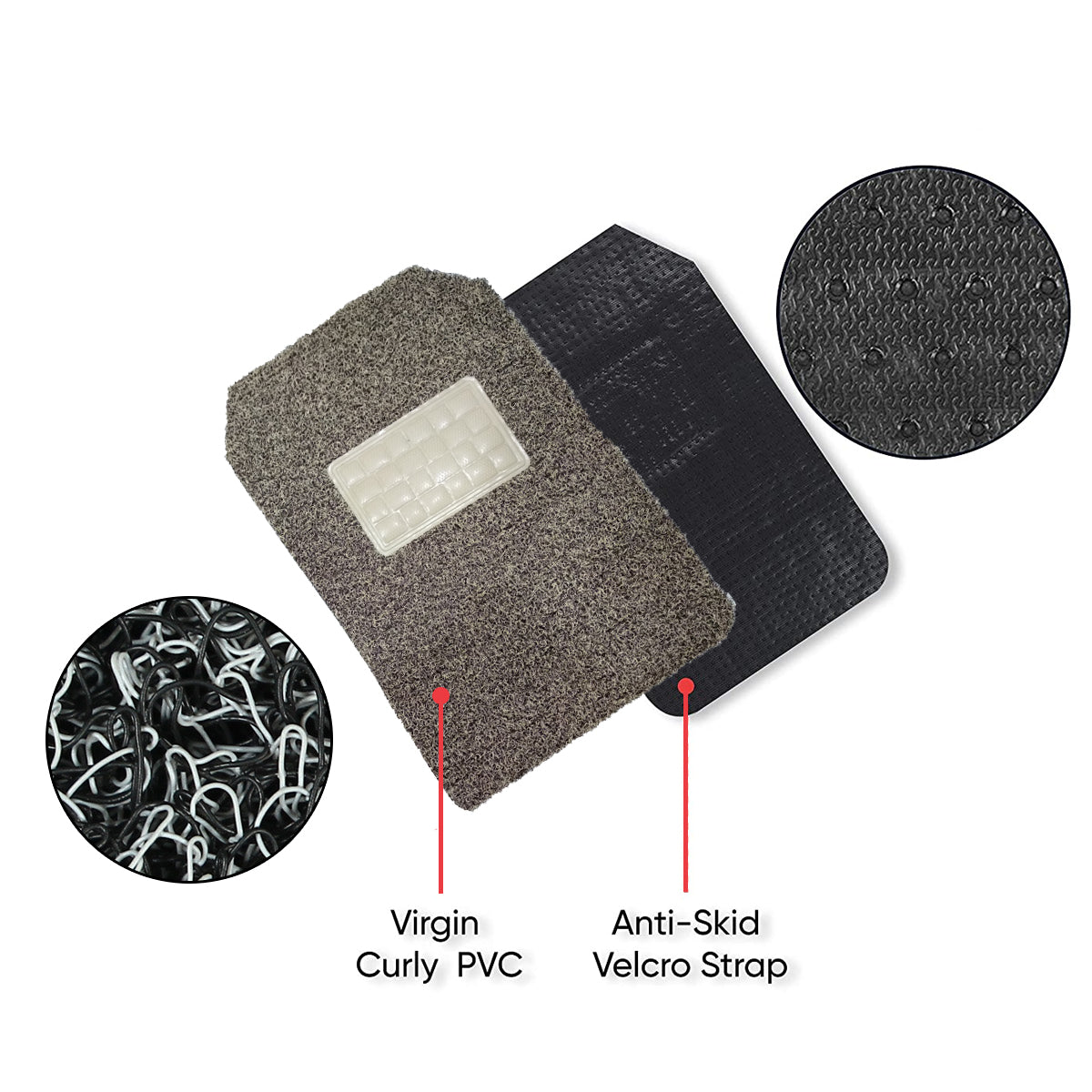 Oshotto Anti Skid Curly Noodle Grass 12mm Car Foot/Floor Mats for All Cars (Set of 5, Beige)