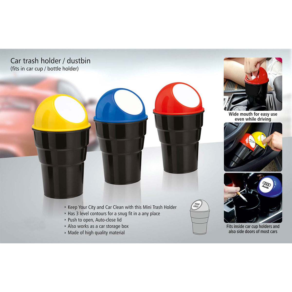 Oshotto Car Dustbin/Mini Car Trash Bin/Compact Car Garbage Bin/Car Garbage Can/Car Storage Bucket Trash Bag/Dust Case Holder Bin/Car Ashtray for All Cars (One Piece)