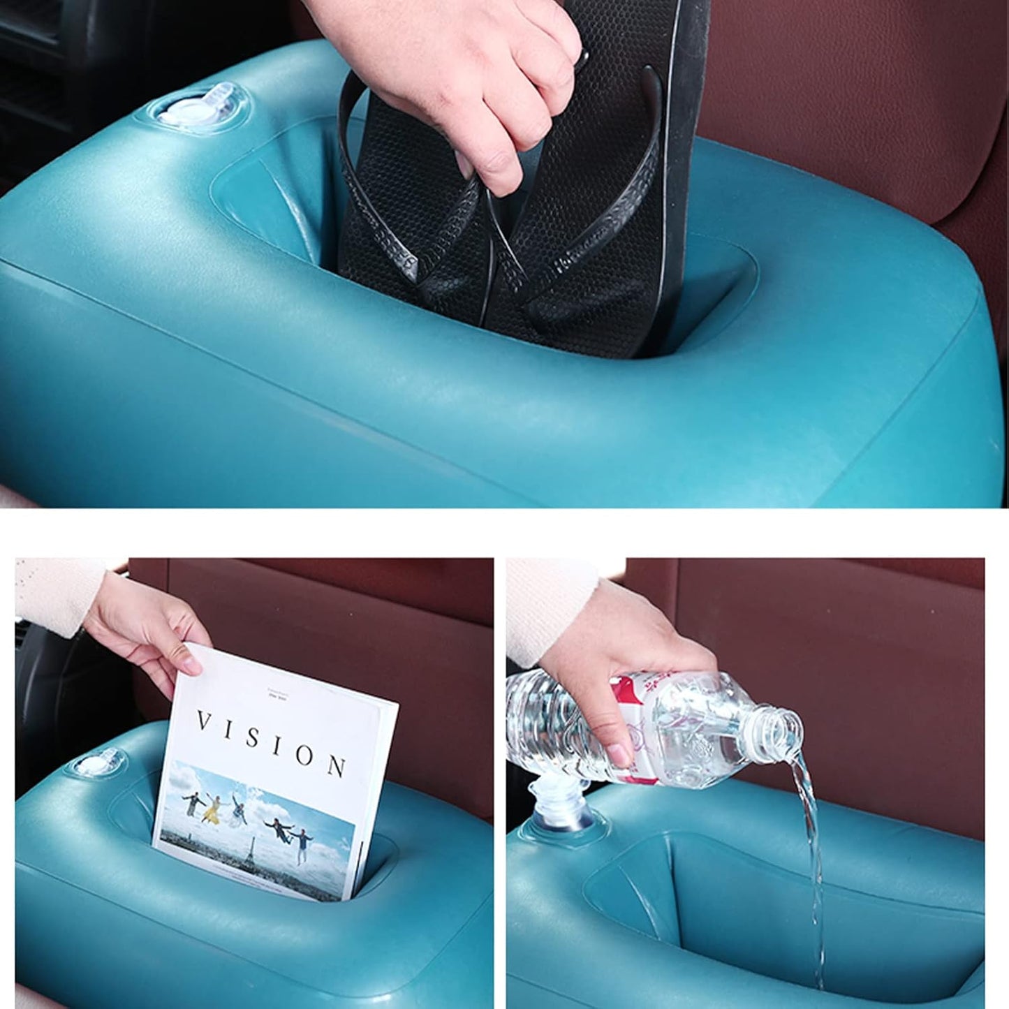 Oshotto Designer Thickend Car Travel Camping Portable Bed Air Mattress with Pillow, Car Air Pump for Cars (Blue)