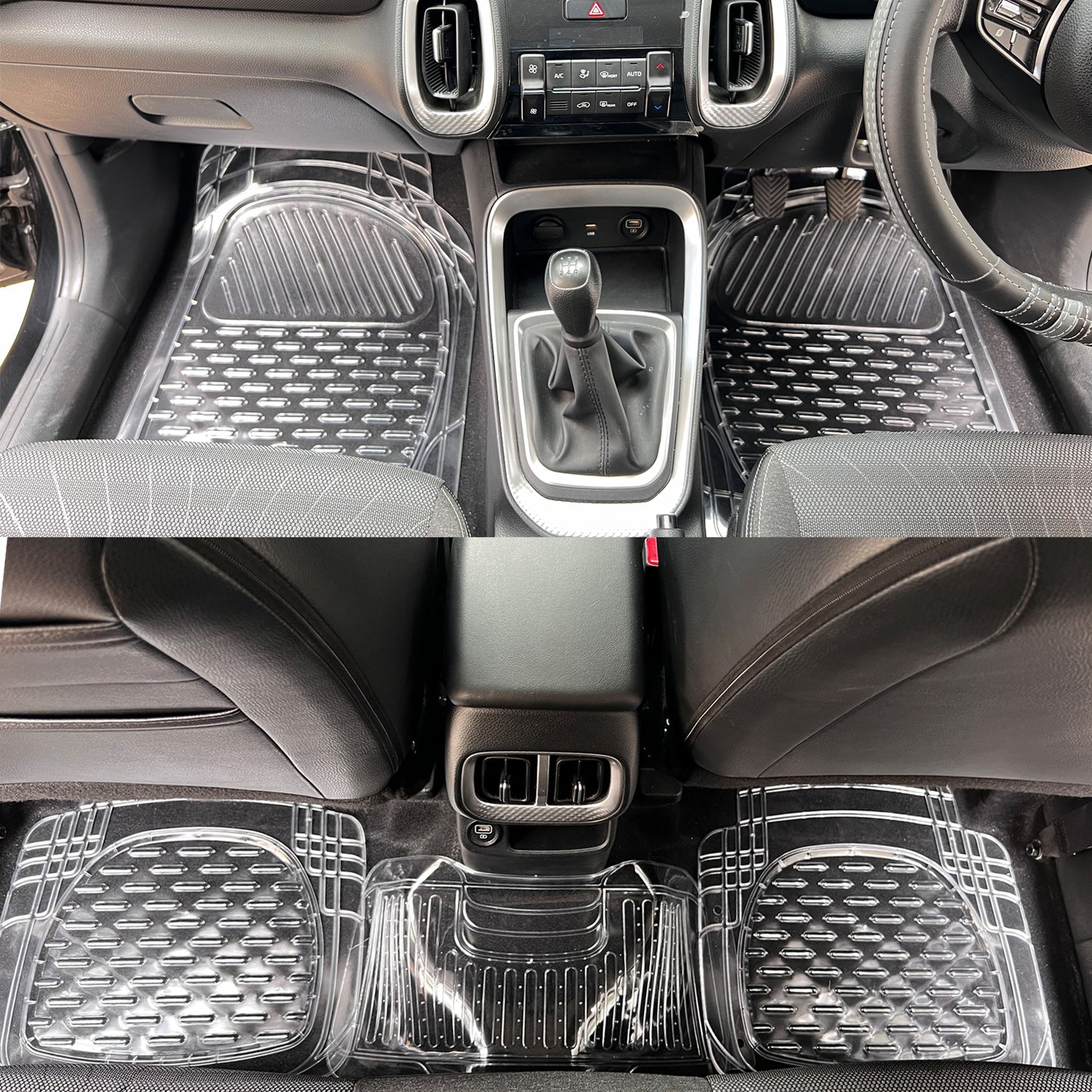 Oshotto PVC (6155) Car Foot Mat For All Cars (Set of 5, Transparent, White)