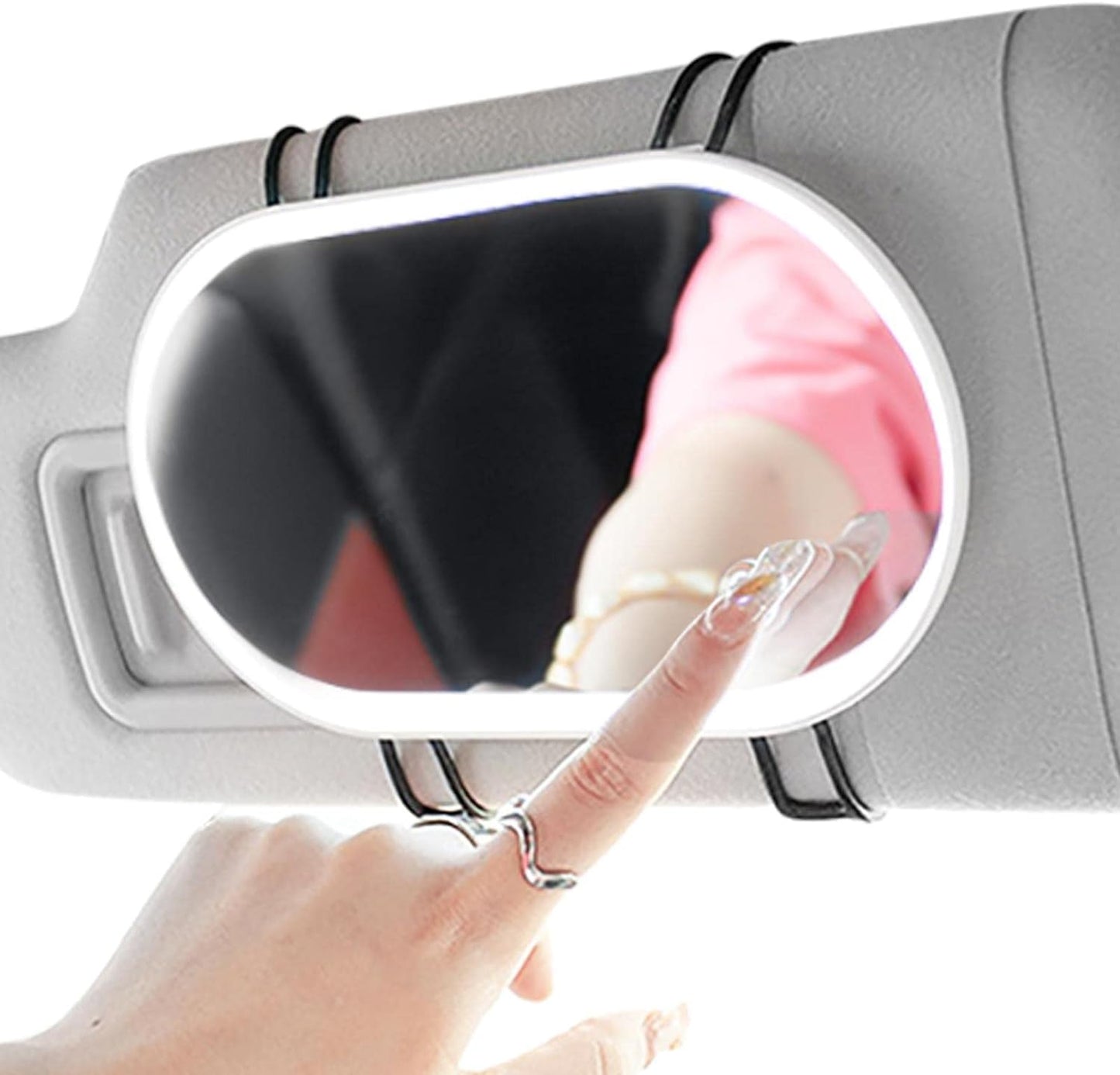 Oshotto Car Visor Vanity Mirror With Dimmable LED Lights Car Cosmetic Mirror With Built-in Battery Rechargeable Battery For All Cars (White)
