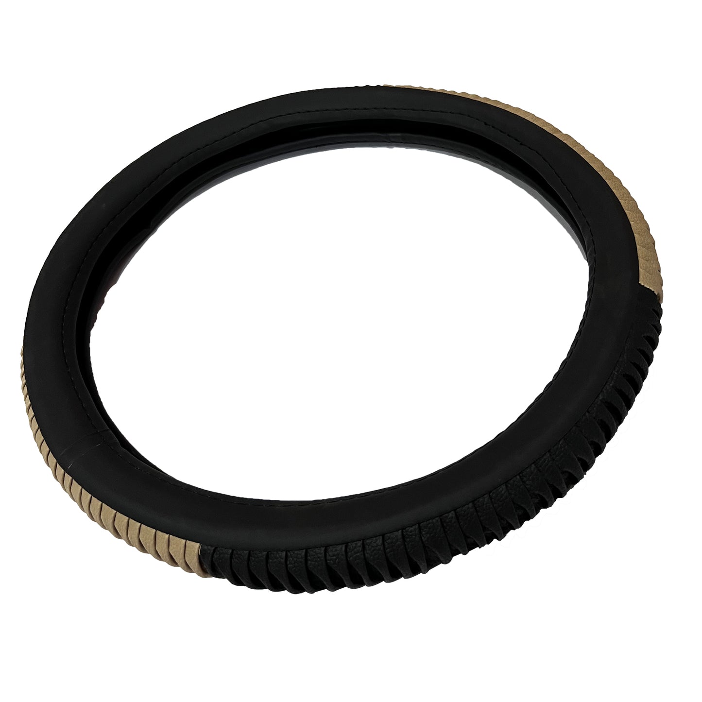 Oshotto SC-12 Fiber Leather Car Steering Cover For All Cars (Black, Beige)