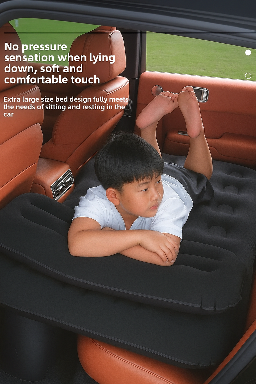 Oshotto Self-Inflating Car Air Mattress with Built-in Electric Pump – Portable Inflatable Travel Bed for Back Seat, Camping & Road Trips – Fast Inflation, Durable & Comfortable (Black)