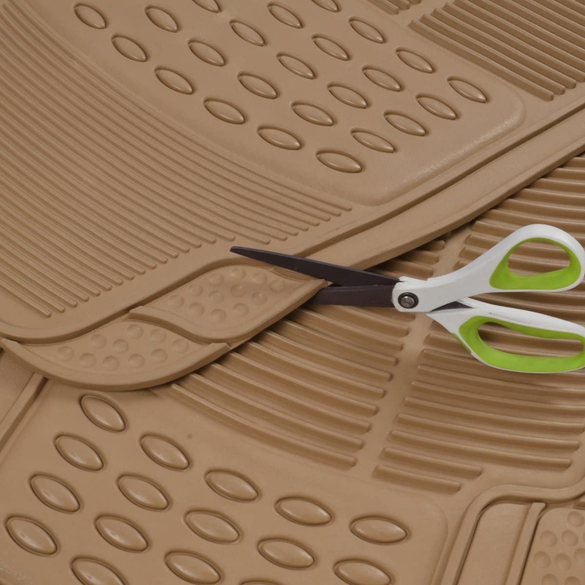 Oshotto Anti Skid Rubber Car Foot Mat for All Cars (Set of 4, Beige)