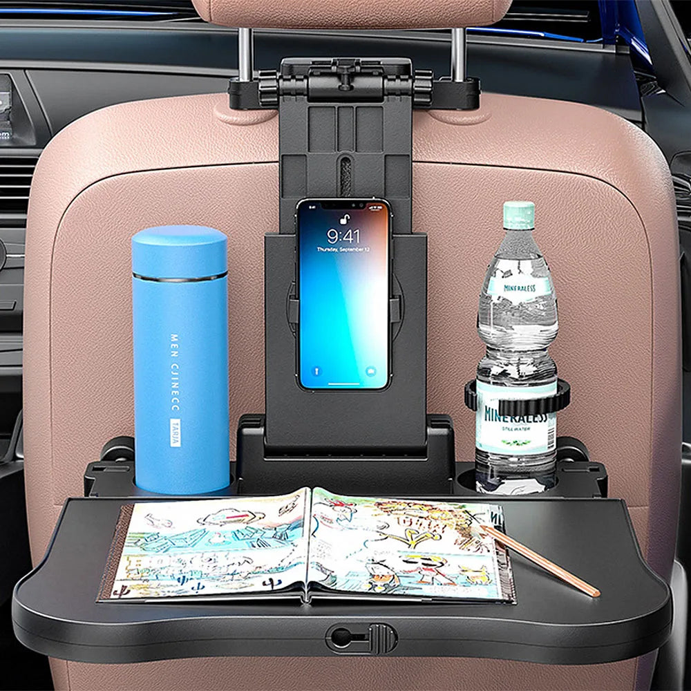 Oshotto (FT-01) Car Back Seat Food Dining & Laptop Tray with Portable Organizer & 360 Degree Rotating Phone/Tablet Holder For All Cars