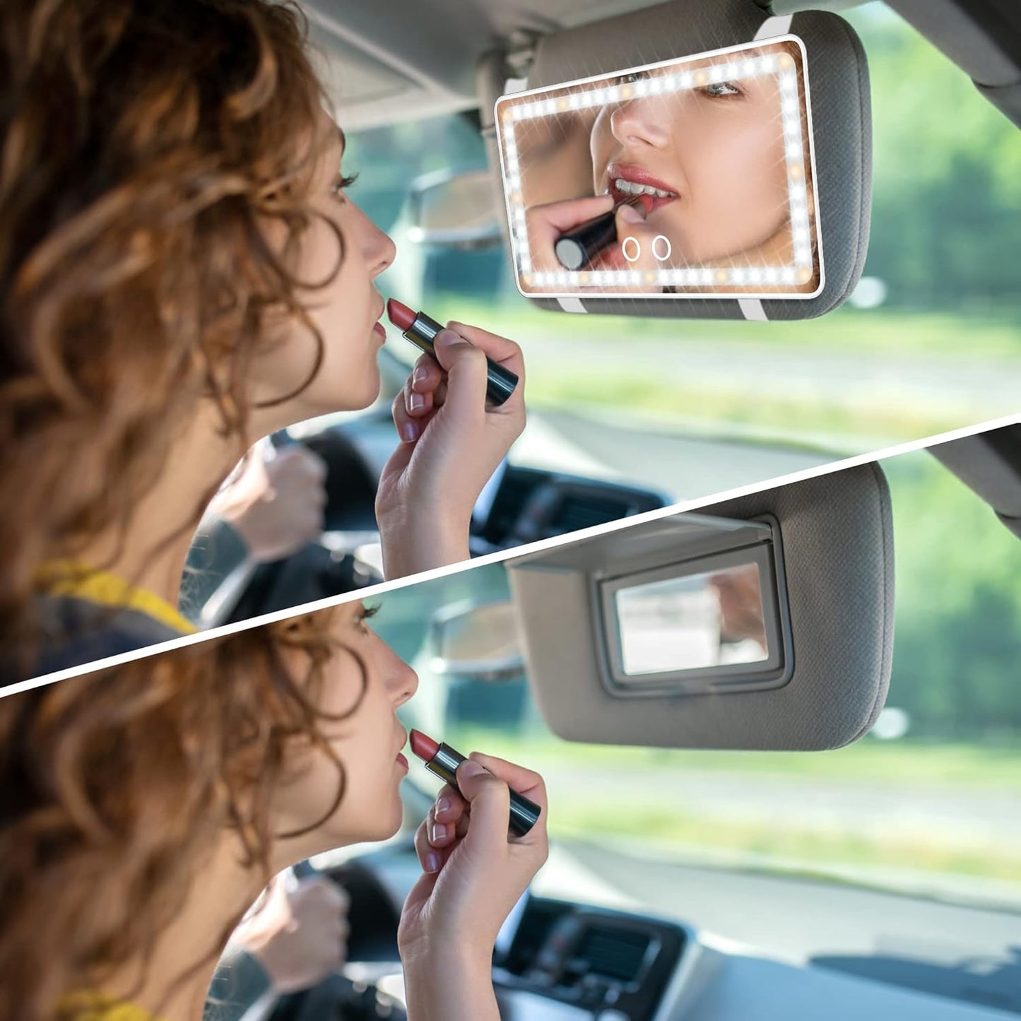 Oshotto Car Visor Vanity Mirror with 60 LED Lights, Cosmetic Mirror with Built-in Rechargeable Battery Touch Screen LED Makeup 3 Light Mode Compatible with All Cars (White)