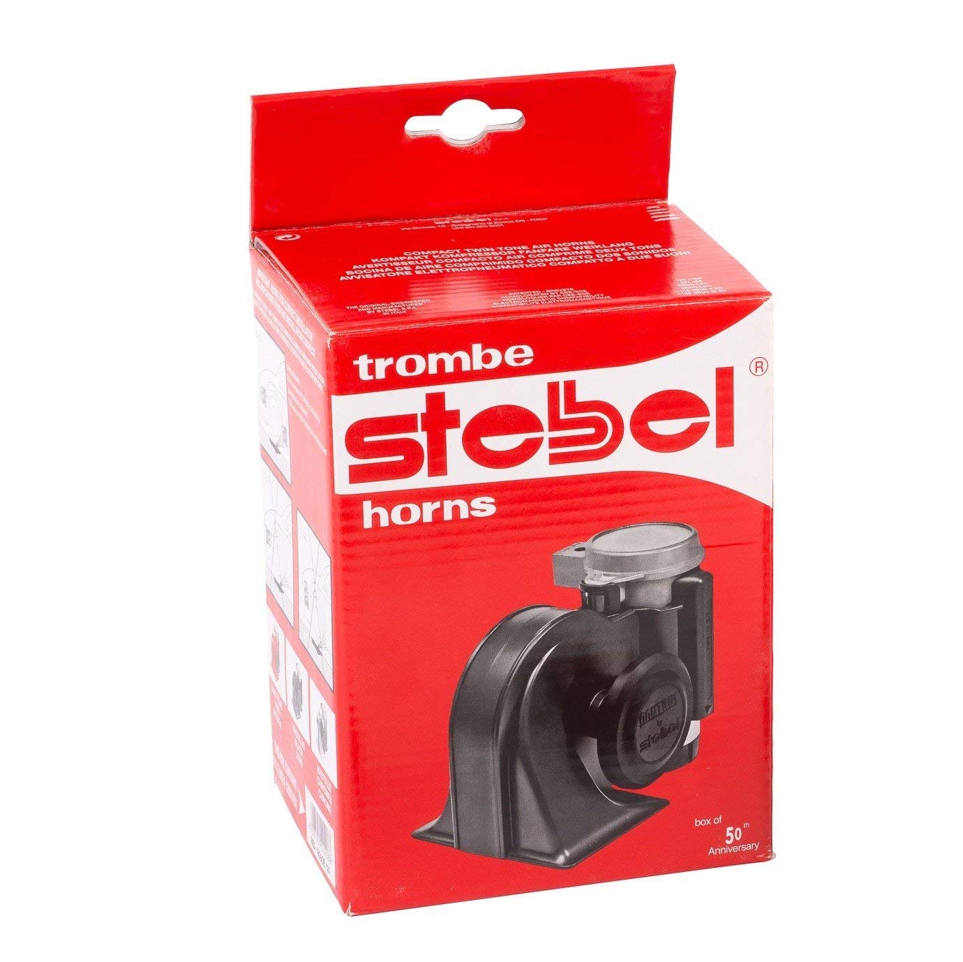 Stebel Nautilus Compact Twin Air Horn Universal for Cars, Trucks, Boats, ATVS, Motorcycles and Scooters (Red)
