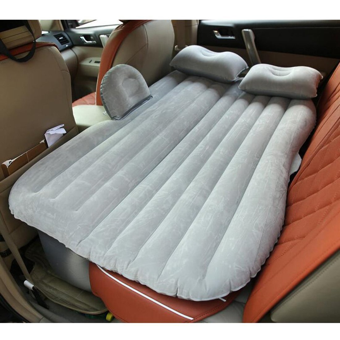 Oshotto Multifunctional Car Travel Bed Mattress with Two Air Pillows, Car Air Pump for All Cars (Grey)