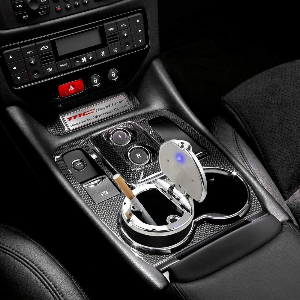 Oshotto Premium Fire Proof Chrome Cover Car Ashtray with Stainless Steel Frame (Chrome Black)