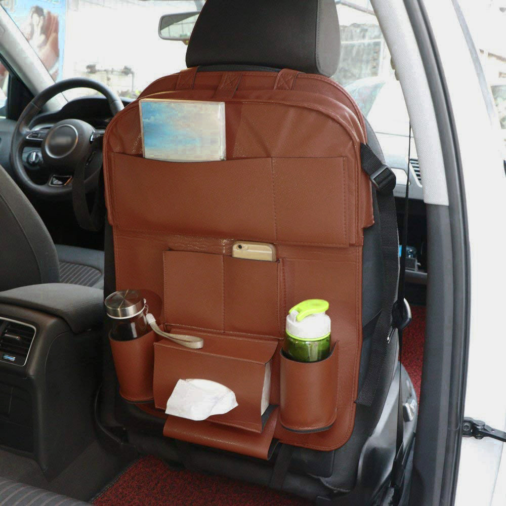 Oshotto Car Backseat Storage Organizer Phone Holder,Multi-Pocket for Bottles, Tissue Boxes,Kids Toy Storage and Great Travel Accessory for All Cars (Brown)