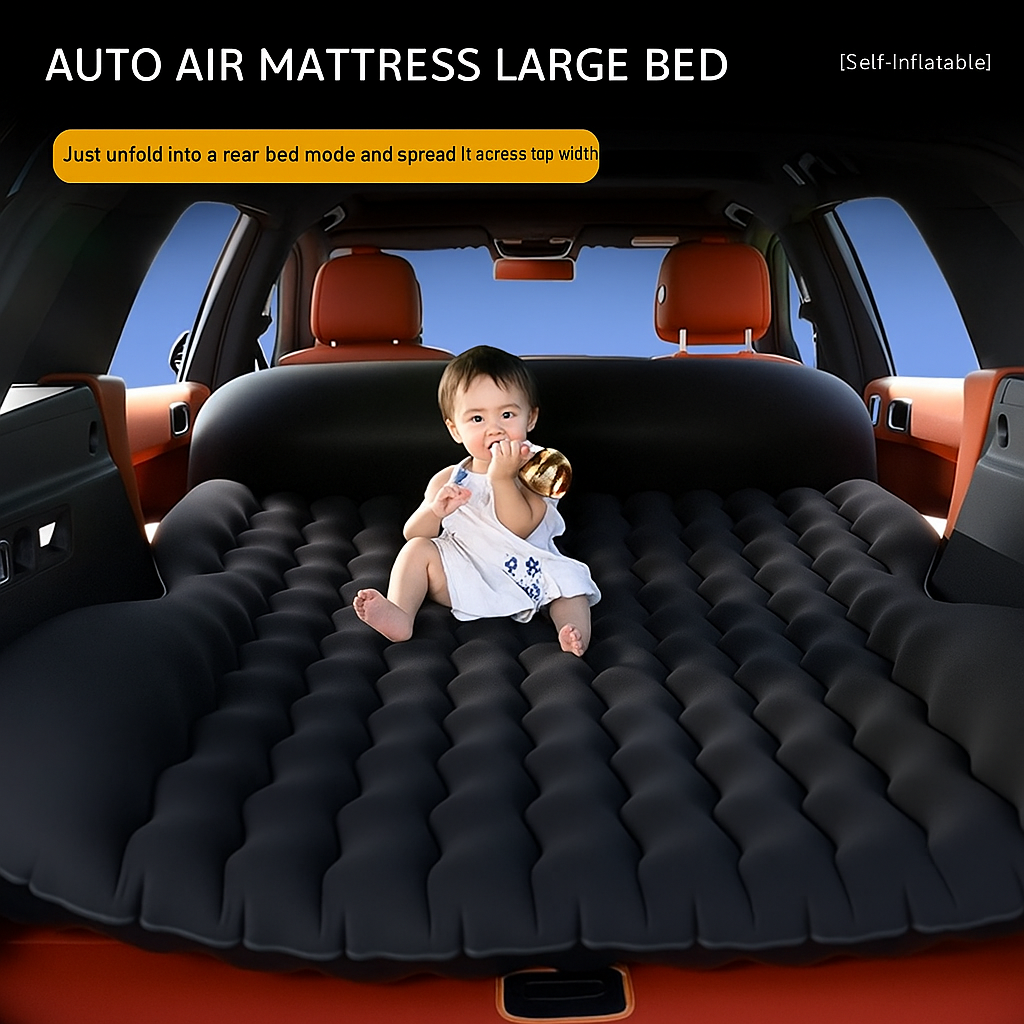 Oshotto Self-Inflating Car Air Mattress for SUV - Thick & Comfortable Trunk Camping Bed, Fits Most SUVs, Trucks | Portable Inflatable Travel Bed for Road Trips & Outdoors | Built-in Pump (Black)