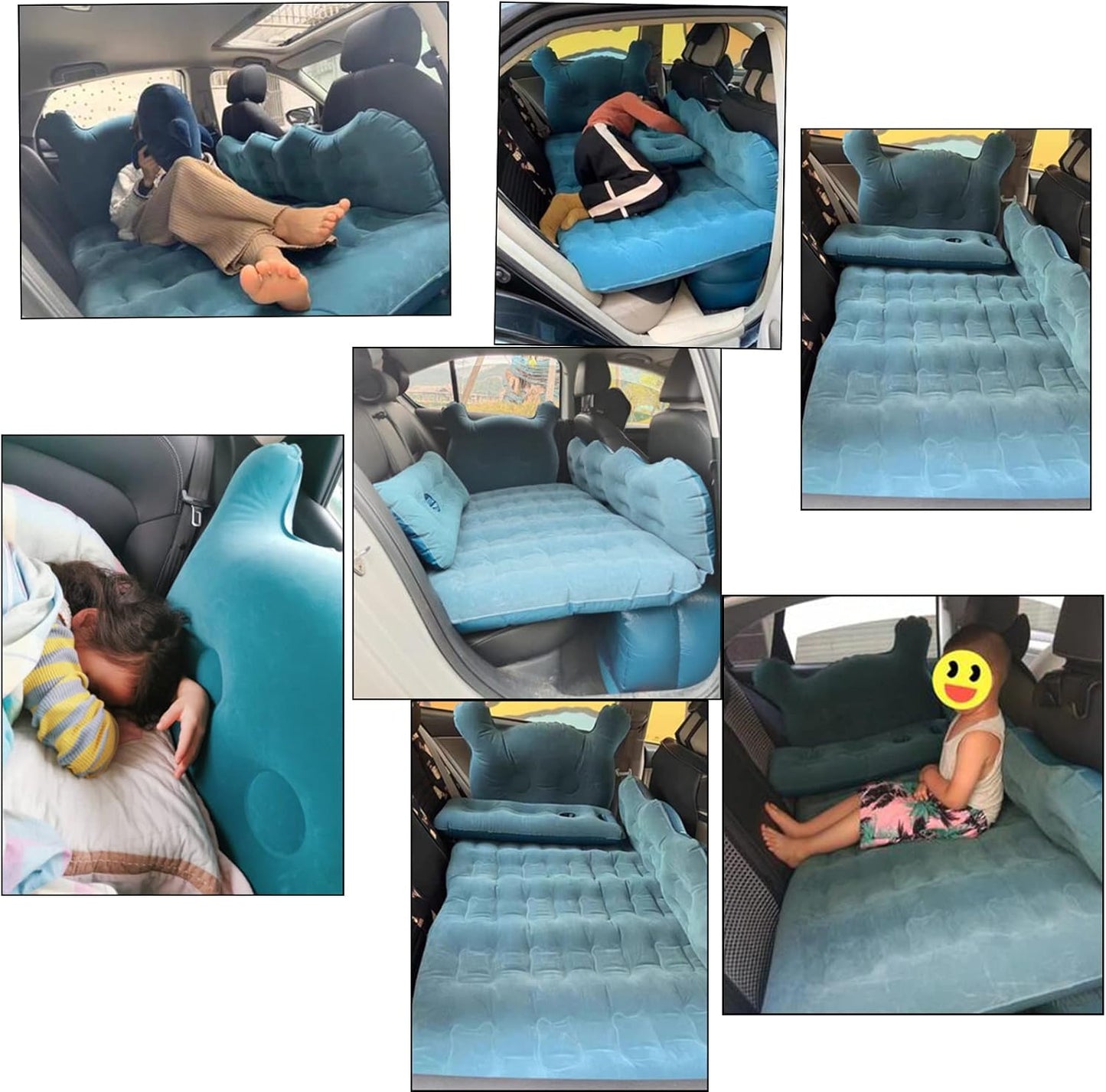 Oshotto Designer Thickend Car Travel Camping Portable Bed Air Mattress with Pillow, Car Air Pump for Cars (Blue)