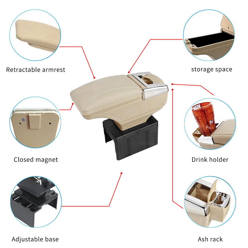 Oshotto PU Leather AR-01 Car Armrest Console Box For All Cars - Beige