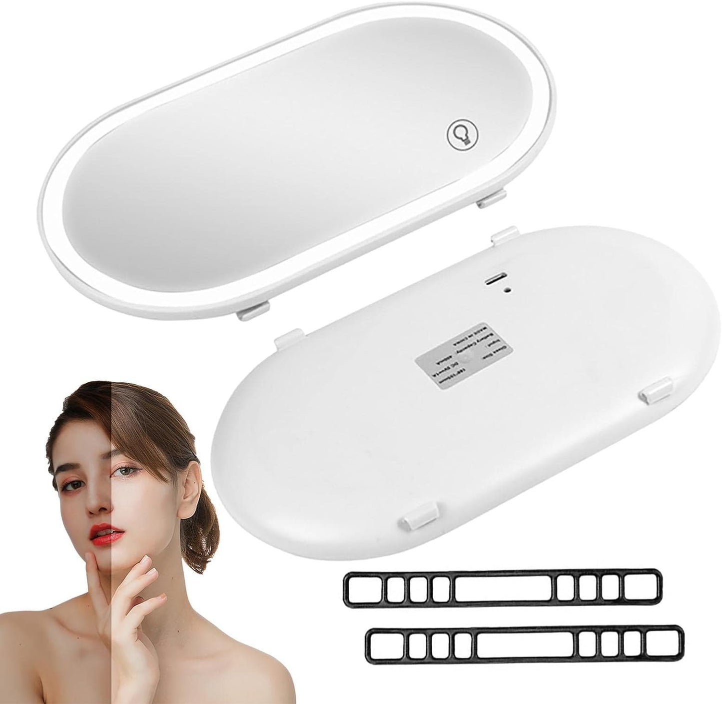 Oshotto Car Visor Vanity Mirror With Dimmable LED Lights Car Cosmetic Mirror With Built-in Battery Rechargeable Battery For All Cars (White)