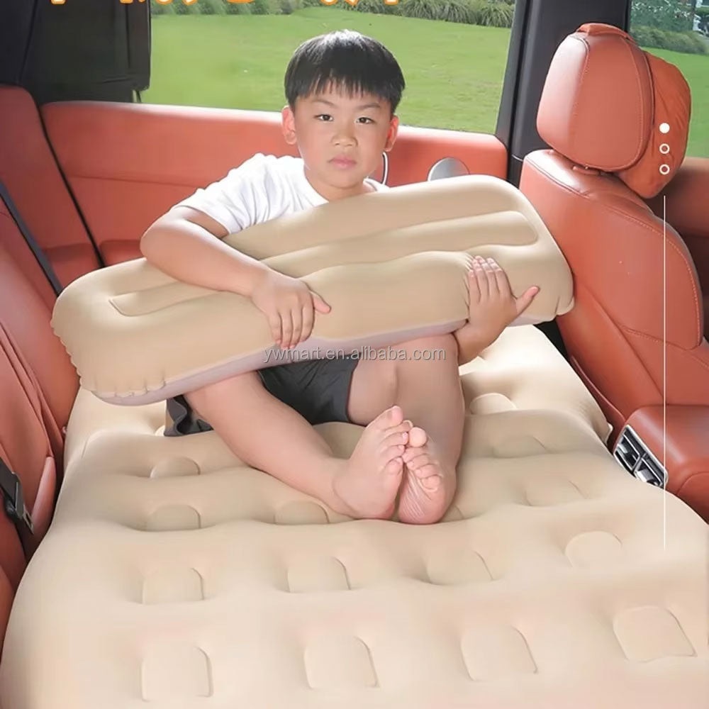 Oshotto Self-Inflating Car Air Mattress with Built-in Electric Pump – Portable Inflatable Travel Bed for Back Seat, Camping & Road Trips – Fast Inflation, Durable & Comfortable (Beige)