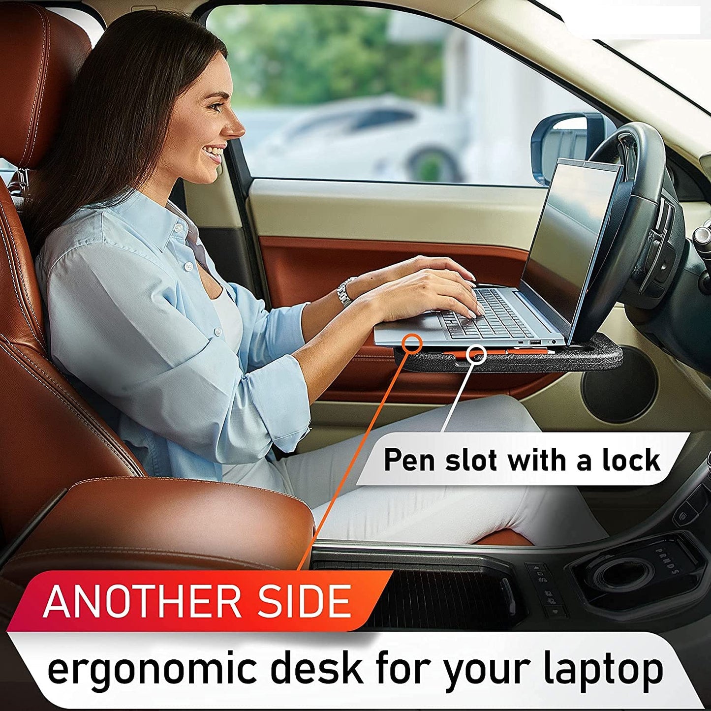 Oshotto (FT-05) Car Steering Wheel Desk | Food Table for Car | Laptop / Notepad| Steering Wheel Tray with Pen Holder For All Cars (Black)